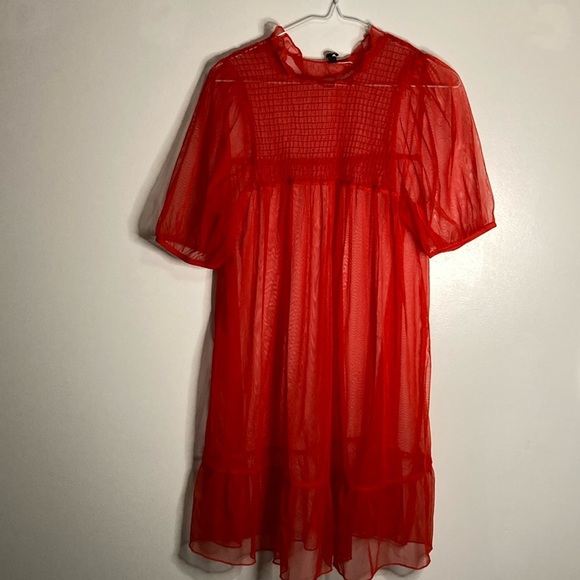 H&M Women’s Mesh Dress Red M 20” - Picture 2 of 7